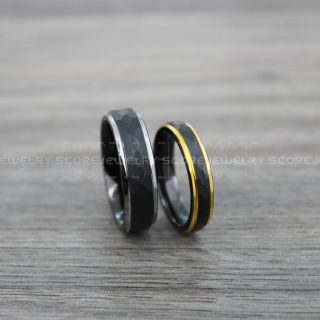 Hammered Rings, 2 Piece Couple Set Wedding Rings, Black Wedding Bands, Black Hammered Tungsten Bands, Black Wedding Rings, Black Tungsten Wedding Rings