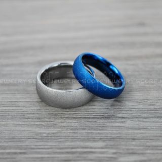 Sandblasted Rings, Sand Blast Finish Tungsten Rings, 2 Piece Couple Set Blue Tungsten Bands with Domed Edge Sandblasted Finish Tungsten Wedding Bands, Blue Wedding Rings, Sandblasted Tungsten Rings