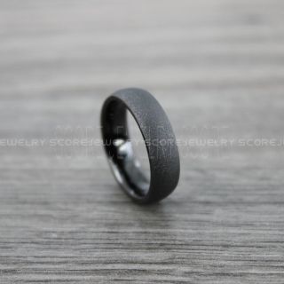 Sandblasted Ring, Sand Blast Finish Tungsten Ring, 6mm Black Tungsten Band with Domed Edge Sandblasted Finish Tungsten Wedding Band, Black Wedding Ring, Sandblasted Tungsten Ring