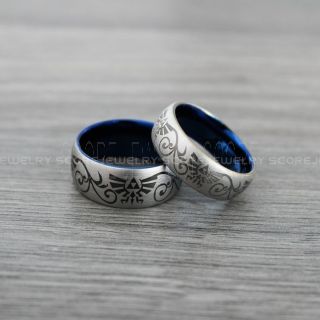 Zelda Rings, Gamer Rings, 2 Piece Couple Set Legend of Zelda Rings, Zelda Wedding Rings, Zelda Wedding Bands, Black Tungsten Rings, Black Wedding Bands
