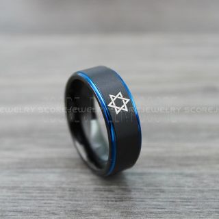 Star of David Ring, Judaica Wedding Band, Star of David Jewelry, Black Tungsten Ring, Black Tungsten Wedding Band, Black Wedding Band, Black Wedding Ring, Black Tungsten Wedding Ring