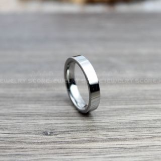 Silver Ring, Classic 4mm Silver Tungsten Wedding Ring, Silver Tungsten Wedding Band, Flat Edge Polished Finish, Silver Wedding Ring