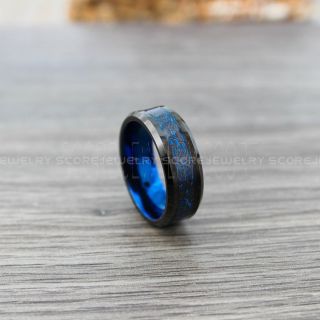 Dragon Ring, Dragon Inlay Ring, Celtic Ring, Black Tungsten Ring, Black Wedding Band, Black Tungsten Ring with Blue Carbon Fiber and Black Celtic Dragon Inlay Ring