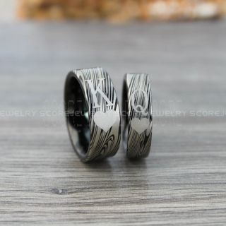 King and Queen Rings, Damascus Steel King & Queen Rings, King & Queen of Hearts Rings, King Queen Wedding Bands, King Ring, Queen Ring, Matching Ring Set, 2 Piece Couple Set Black Tungsten Rings King & Queen Ring