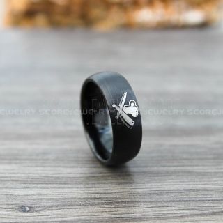 Chef Ring, Chef Knife Ring, Chef Jewelry, Culinary Ring, Butcher Ring, BBQ Ring, Black Tungsten Ring 