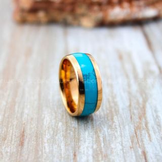 Turquoise Ring, Turquoise Wedding Band, Turquoise Band, 10mm 14K Rose Gold Tungsten Band, Rose Gold Wedding Band, Turquoise Tungsten Wedding Ring