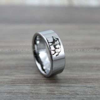 Wild Hog Ring, Wild Boar Ring, Hunting Ring, Hog Jewelry, 8mm Silver Tungsten Band with Flat Edge Wild Boar Ring Wild Hog Ring Silver Tungsten Wedding Ring