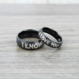 Star Wars Rings, Hammered Ring, Star Wars Jewelry, I Love You I Know Rings, 2 Piece Couple Set Star Wars Rings, Star Wars Wedding Bands, Matching I Love You I Know Rings, Black Wedding Rings, Black Tungsten Bands, Star Wars Wedding Bands