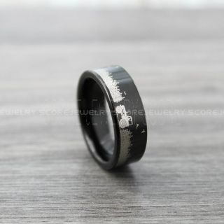 Tractor Ring, Tractor in Corn Field Scene Ring, Farmer Ring, Agriculture Ring, Farmer Jewelry, Agriculture Jewelry, Cattle Rancher Band, Black Tungsten Ring, Black Wedding Band, Rancher Ring, Cattle Rancher Wedding Band, Cattle Ranching Ring