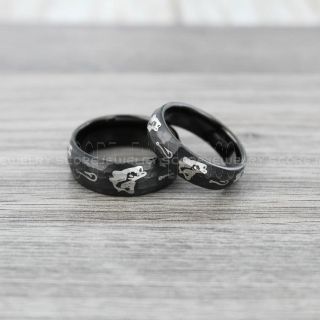 Fishing Rings, Fish Hook Rings, 2 Piece Couple Set Bass Rings, Bass Fishing Rings, Black Rings, Black Tungsten Rings, Black Wedding Bands, Hunting Rings, Fish Hooks Wedding Bands