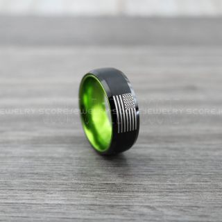 American Flag Ring, American Flag Wedding Band, 8mm Black Tungsten Ring, Black Wedding Band, Black Tungsten Band, Military Ring