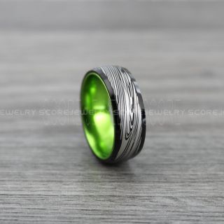 Damascus Steel Ring, Damascus Steel Pattern Wedding Band, Black Wedding Band, Black Tungsten Ring