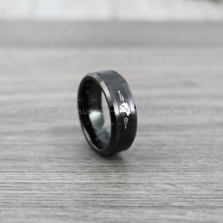 Fishing Ring, Fish Hook Ring, Bass Ring, Bass Fishing Ring, Black Ring, Black Tungsten Ring, Black Wedding Band, Hunting Ring, Fish Hooks Wedding Band