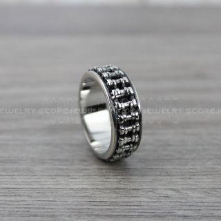 Spinner Ring, Silver Stainless Steel Ring, Spinner Ring with Silver Steel Bicycle Chain Links, Silver Wedding Band, Silver Spinner Ring