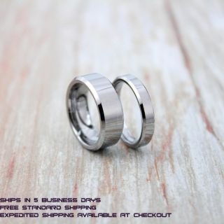 Classic Silver Tungsten Rings, Silver Tungsten Wedding Bands, 2 Piece Couple Set Silver Wedding Bands, Silver Wedding Rings, Silver Tungsten Wedding Rings