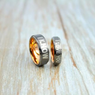 Star Wars Rings, 2 Piece Couple Set Star Wars Rings, Star Wars Wedding Bands, I Love You I Know Ring, Gunmetal Wedding Rings, Gunmetal Tungsten Bands, Star Wars Wedding Bands