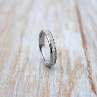 Meteorite Ring, Silver Tungsten Band with Meteorite Inlay, Meteorite Wedding Band, Meteorite Wedding Ring, Silver Tungsten Ring, Silver Wedding Band