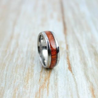 Damascus Steel Ring, Damascus Steel Wedding Ring, Koa Ring, Koa Wood Ring, Koa Wood Wedding Band, Silver Wedding Band, Silver Tungsten Ring