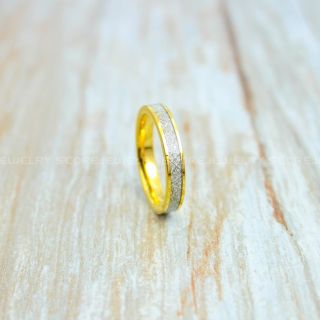 Meteorite Ring, 14K Yellow Gold Tungsten Band with Meteorite Inlay, Meteorite Wedding Band, Meteorite Wedding Ring, Yellow Gold Tungsten Ring, Yellow Gold Wedding Band