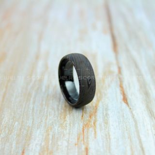 Damascus Steel Ring, Damascus Ring, Damascus Jewelry, Damascus Steel Wedding Ring, Damascus Steel Pattern Laser Engraved Tungsten Wedding Ring, Black Wedding Band