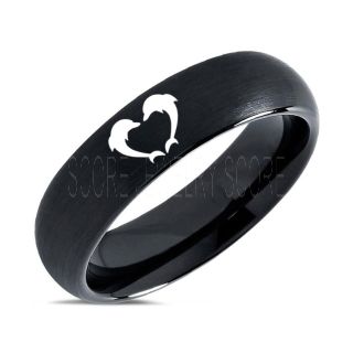 Dolphins Ring, Dolphin Heart Ring, Dolphin Wedding Ring, Dolphin Wedding Band, Marine Life Ring, Bottlenose Dolphins Ring, Black Tungsten Ring, Black Wedding Band, Ocean Life Wedding Band