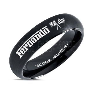 Auto Racing Ring, Ferrari Ring, Personalize with Custom Name, Racing Ring, Racing Wedding Band, Auto Racing Wedding Ring, Black Tungsten Band, Black Wedding Ring