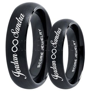 Infinity Couple Rings, Matching Couple Wedding Rings Set, Couple Wedding Rings, CUSTOMIZE YOUR NAMES Wedding Bands, Always and Forever Jewelry, Black Tungsten Wedding Ring, Black Tungsten Rings