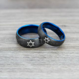 Star of David Rings, Judaica Wedding Bands, Star of David Jewelry, Black Tungsten Rings, Black Tungsten Wedding Bands, Black Wedding Bands, Black Wedding Rings, Black Tungsten Wedding Rings
