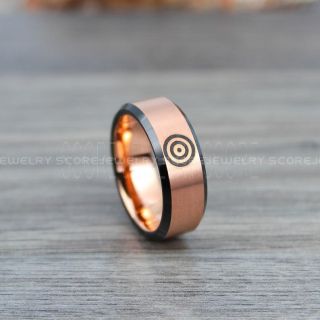 Evil Eye Ring, Evil Eye Jewelry, 14K Rose Gold Ring, Rose Gold Tungsten Ring, Rose Gold Wedding Band