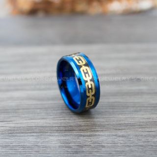 Bioshock Ring, Blue Tungsten Ring, Blue Wedding Band, Blue Tungsten Wedding Band, Chain Link Ring