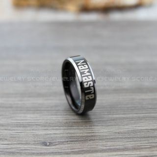 Namaste Ring, 6mm Black Tungsten Ring, Yoga Ring, Yoga Jewelry, Black Tungsten Wedding Band, Black Wedding Band, Black Wedding Ring, Black Tungsten Wedding Ring