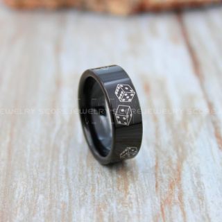 Craps Ring, Dice Ring, Dice Jewelry, Dice Wedding Ring, Poker Ring, Gaming Ring, Casino Ring, Joker Ring, Black Wedding Band, Black Tungsten Ring