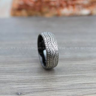 Snake Ring, Snake Skin Ring, Snake Scale Ring, Reptile Ring, Black Tungsten Band with Flat Edge Snake Skin, Scale Pattern Ring- 8mm or 6mm Tungsten Ring