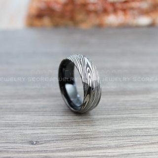 Damascus Steel Ring, Hammered Damascus Ring, Damascus Jewelry, Damascus Steel Wedding Ring, Damascus Steel Pattern Laser Engraved Tungsten Wedding Ring, Black Wedding Band