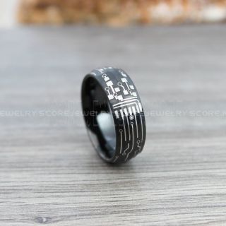 Circuit Ring, Circuit Board Ring, Black Hammered Tungsten Ring, Black Ring, Black Tungsten Wedding Band, Geek Ring, Geek Jewelry, Black Wedding Ring