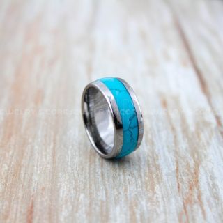 Turquoise Ring, Turquoise Wedding Band, Silver Tungsten Band, Turquoise Inlay Wedding Ring, Silver Tungsten Wedding Ring