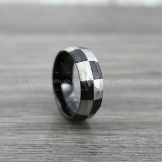 Racing Ring, Racing Flag Ring, Checkered Flag Ring, Chequered Flag Ring, Black Hammered Tungsten Ring, Auto Racing Ring, Black Wedding Band, Black Tungsten Ring