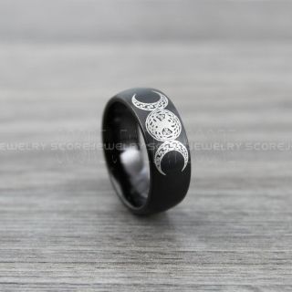 Sun and Moon Ring, Sun and Moon Wedding Band, Tribal Full Moon and Crest Wedding Ring Black Wedding Ring, Black Tungsten Ring