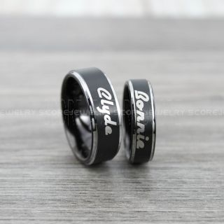 Bonnie and Clyde Rings, Bonnie and Clyde Jewelry, 2 Piece Couple Set Black Tungsten Wedding Bands with Matte Finish, Black Wedding Bands