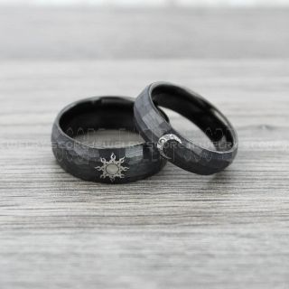 Sun and Moon Rings, Sun Ring, Moon Ring, 2 Piece Couple Tribal Sun and Moon Rings, Sun and Moon Wedding Bands, Tribal Sun and Moon Rings, Black Tungsten Bands, Sun and Moon Wedding Bands