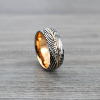 Damascus Steel Ring, Damascus Ring, Damascus Jewelry, Hammered Damascus Steel Wedding Ring, Damascus Steel Pattern Laser Engraved Tungsten Wedding Ring, Black Wedding Band