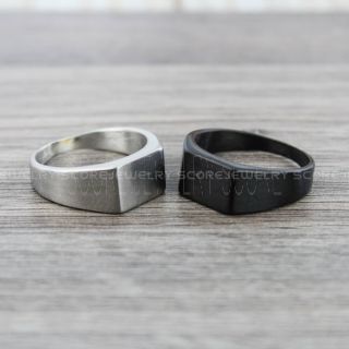 10mm Stainless Steel Band with Rectangular Top Black or Silver Retro Punk Ring