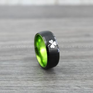 Clover Ring, Shamrock Ring, Irish Ring, Saint Patrick Black Tungsten Ring, Black Clover Tungsten Band, Shamrock Tungsten Wedding Ring, Black Wedding Ring