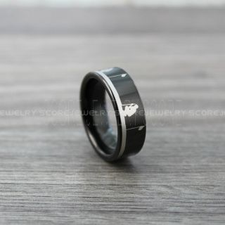 Golf Ring, Golf Jewelry, Golf Scene Laser Engraved Blue Tungsten Ring, Golf Ring, Golf Jewelry, Black Tungsten Ring