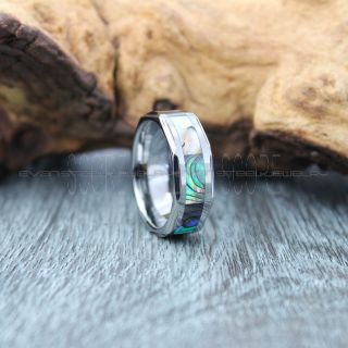Abalone Shell Ring, Silver Tungsten Ring, Silver Tungsten Band with Abalone Shell Inlay, Abalone Shell Wedding Band, Abalone Shell Wedding Ring, Silver Tungsten Wedding Ring