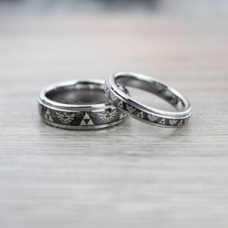 Zelda Rings, 2 Piece Couple Set Legend of Zelda Rings, Zelda Wedding Rings, Zelda Wedding Bands, Black Tungsten Rings, Black Wedding Bands