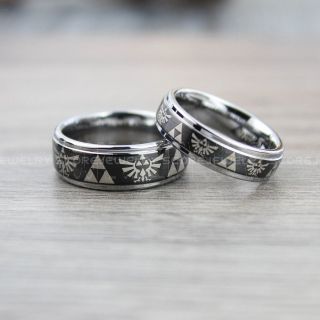 Zelda Rings, Gamer Rings, 2 Piece Couple Set Legend of Zelda Rings, Zelda Wedding Rings, Zelda Wedding Bands, Black Tungsten Rings, Black Wedding Bands
