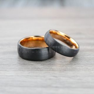 Classic 8mm & 6mm Black Tungsten Rings with Domed Edge, 2 Piece Couple Set Black Tungsten Wedding Bands, Black Wedding Bands, Black Wedding Rings, Black Tungsten Wedding Rings