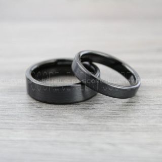 Classic 6mm & 4mm Black Tungsten Rings with Flat Edge, 2 Piece Couple Set Black Tungsten Wedding Bands, Black Wedding Bands, Black Wedding Rings, Black Tungsten Wedding Rings