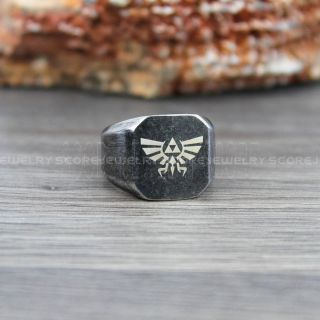 Punk Ring, Rusting Ring, Zelda Ring, 16mm Stainless Steel Band with Square Top Black or Rustic Grey Retro Punk Ring